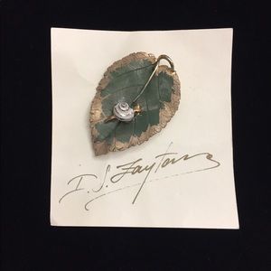 Vintage leaf with snail ceramic pin.